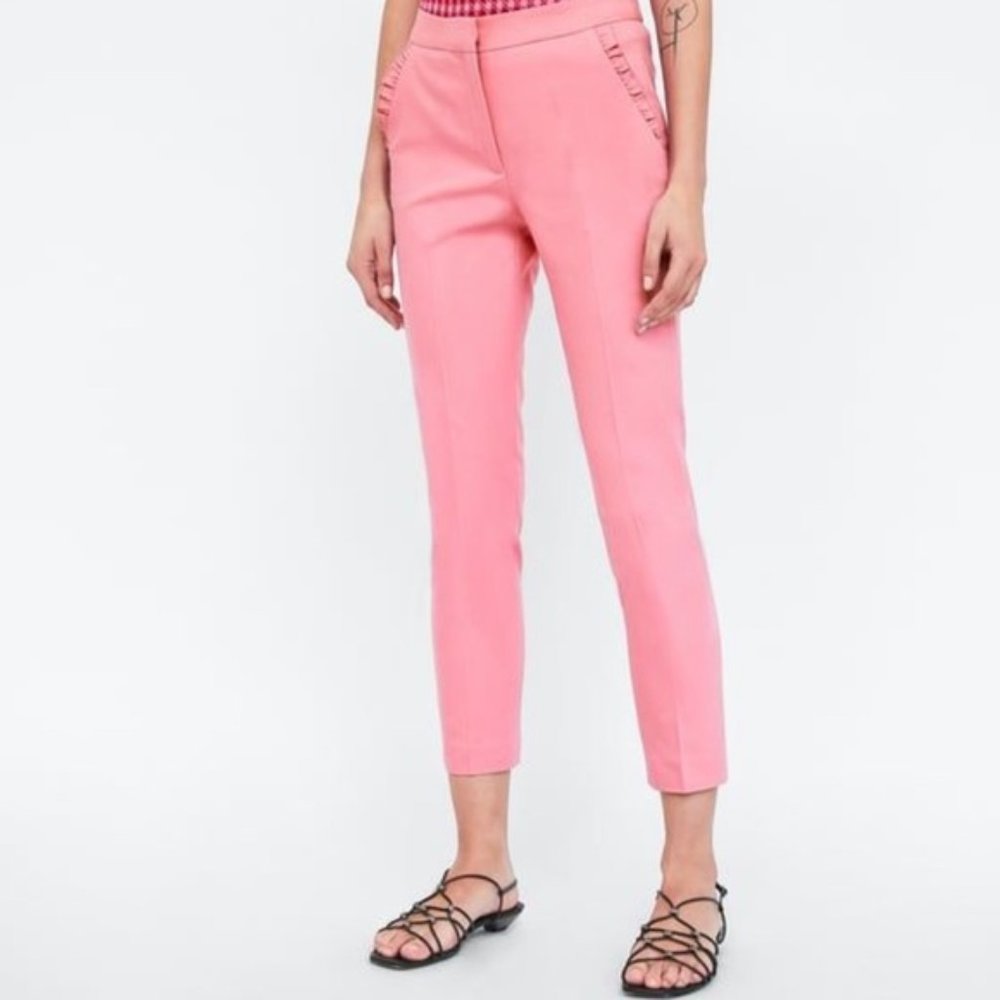 Zara Pink Ruffle Pocket Trousers